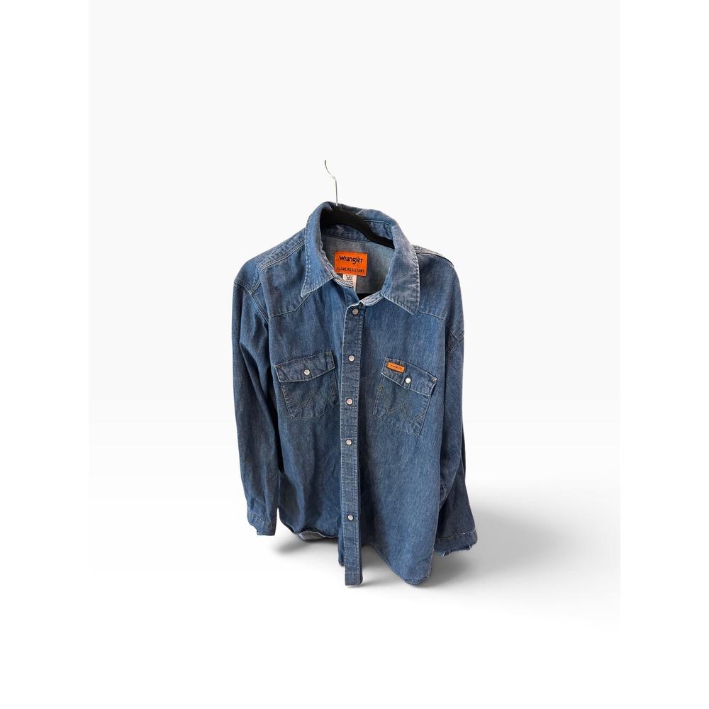Wrangler FR Flame Resistant Denim Western Work Shirt HRC2 Men XL FR12127 Blue